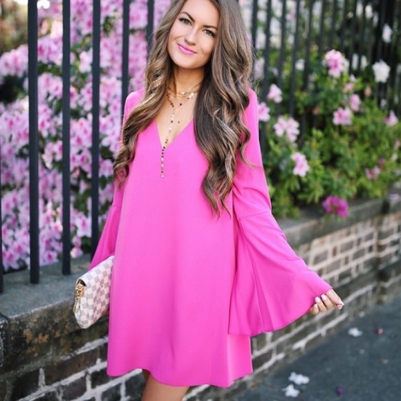 hot pink dress with bell sleeves New Zara Woman Pink Bell Sleeve Textured Mini Dress Size XS